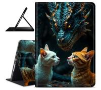 Dikoer for Samsung Galaxy Tab S8 2022/Tab S7 2020 11 Inch Tablet Case, Slim Kickstand Stand Leather Smart Cover with Auto Wake/Sleep for Women Men, Dragon Tangerine White Cat