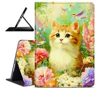 Dikoer for Samsung Galaxy Tab S8 Plus 2022 / S7 FE 2021 / S7 Plus 2020 12.4 Inch Tablet Case, Slim Kickstand Stand Leather Smart Cover with Auto Wake/Sleep for Women Men, Peony Orange Cat