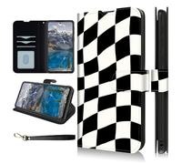 Dikoer for TCL 60 SE/TCL 605 Wallet Case with Wrist Strap, Flip Cover with Kickstand Card Holder Slots PU Leather Shockproof Protection Phone Case for Woman Men, Black White Check
