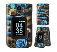 Dikoer for TCL Flip 3 T435 (2024) Phone Case with Tempered Glass Screen Protector Heavy Duty Grid Texture Rugged Shockproof Protective Cover for Women Men, Blue Book