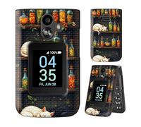 Dikoer for TCL Flip 3 T435 (2024) Phone Case with Tempered Glass Screen Protector Heavy Duty Grid Texture Rugged Shockproof Protective Cover for Women Men, Cat Book Bottle