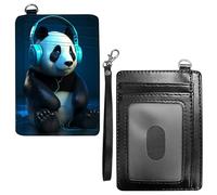 Dikoer Front Pocket for Men Women, PU Leather Slim Men's Wallets, Card Cases & Money Organizers RFID Blocking Wallet for Travel, Outdoors, Home, Shopping - Cool Lion, Headphones Panda, With Wrist Rope