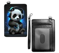 Dikoer Front Pocket Wallets for Men, PU Leather Slim Men's Wallets, Card Cases & Money Organizers RFID Blocking Wallet for Travel, Outdoors, Home, Shopping - Cool Lion, Music Panda, With Wrist Rope