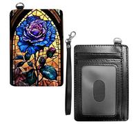 Dikoer Front Pocket Wallets for Men Women, PU Leather Slim Men's Wallets, Card Cases Money Organizers RFIDWallet for Travel, Outdoors, Home, Shopping - Hummingbird Flowers, Blue Roses, With Wrist Rope