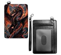 Dikoer Front Pocket Wallets for Men Women, PU Leather Slim Men's Wallets, Card Cases & Money Organizers RFID Blocking Wallet for Outdoors, Home, Shopping - Cool Lion, Red Dragon, With Wrist Rope