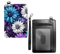 Dikoer Front Pocket Wallets for Men Women, PU Leather Slim Men's Wallets, Card Cases Money Organizers RFIDWallet for Travel, Outdoors, Home, Shopping - Hummingbird Flowers, Blue Daisy, With Wrist Rope