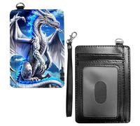Dikoer Front Pocket Wallets for Men Women, PU Leather Slim Men's Wallets, Card Cases Money Organizers RFIDWallet for Travel, Outdoors, Home, Shopping - Hummingbird Flowers, Blue Dragon, With Wrist