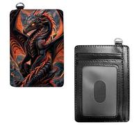 Dikoer Front Pocket Wallets for Men Women, PU Leather Slim Men's Wallets, Card Cases & Money Organizers RFID Blocking Wallet for Outdoors, Home, Shopping - Cool Lion, Red Dragon, No Wrist Rope