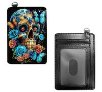 Dikoer Front Pocket Wallets for Men Women, PU Leather Slim Men's Wallets, Card Cases & Money Organizers RFID Blocking Wallet for Travel, Outdoors, Home, Shopping - Hummingbird, Blue Skull, No Wrist