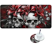 Dikoer Gaming Mouse Pad with Stitched Edges 35.4" x 15.8", Desk Mat for Office Home Decor, Large Waterproof Keyboard Pad & Coaster, Non-Slip Laptop Desk Protector for Gamer Work, Red Lily Skull