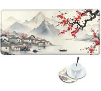 Dikoer Gaming Mouse Pad with Stitched Edges 39.4" x 19.7", Desk Mat for Office Home Decor, Large Keyboard Pad & Coaster, Non-Slip Laptop Desk Protector for Gamer Work, Watercolor Peach Blossoms