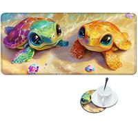 Dikoer Gaming Mouse Pad with Stitched Edges 39.4" x 19.7", Desk Mat for Office Home Decor, Large Waterproof Keyboard Pad & Coaster, Non-Slip Laptop Desk Protector for Gamer Work, Orange Green Turtle