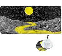 Dikoer Gaming Mouse Pad with Stitched Edges 39.4" x 19.7", Desk Mat for Office Home Decor, Large Waterproof Keyboard Pad & Coaster, Non-Slip Laptop Desk Protector for Gamer Work, Creek Yellow Moon