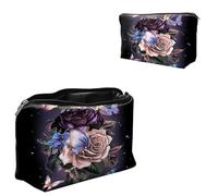 Dikoer Glitter Butterfly Cosmetic Bag Travel Bag Toiletry Bag Makeup Bag for Women 7.9" x 5.1", Lycra Fabric Waterproof Cosmetic Organizer Bag for Going Out, Shopping, Cruise, Outdoor, Potluck, Purple