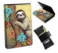 Dikoer Glitter Butterfly Wallet for Men, Pop Up Card Case Wallet for Women, PU Leather Automatic Credit Card Holder Metal Money Clip Wallet RFID Blocking Bifold Pocket Wallet, Flower Yellow Sloth