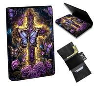 Dikoer Glitter Butterfly Wallet for Men, Pop Up Card Case Wallet for Women, PU Leather Automatic Credit Card Holder Metal Money Clip Wallet RFID Blocking Bifold Pocket Wallet, Purple Butterfly Art