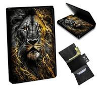 Dikoer Glitter Butterfly Wallet for Men, Pop Up Card Case Wallet for Women, PU Leather Automatic Credit Card Holder Metal Money Clip Wallet RFID Blocking Bifold Pocket Wallet, Cool Lion