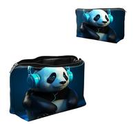 Dikoer Glitter Travel Bag Toiletry Bag Makeup Bag for Women 7.9" x 5.1", Lycra Fabric Waterproof Cosmetic Organizer Bag for Going Out, Shopping, Cruise, Outdoor, Potluck, Headphones Panda, Material