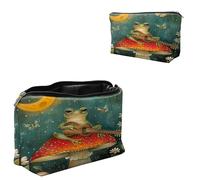 Dikoer Glitter Travel Bag Toiletry Bag Makeup Bag for Women 7.9" x 5.1", Lycra Fabric Waterproof Cosmetic Organizer Bag for Going Out, Shopping, Cruise, Outdoor, Potluck, Frog Mushroom, Material