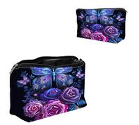 Dikoer Glitter Travel Bag Toiletry Bag Makeup Bag for Women 7.9" x 5.1", Lycra Fabric Waterproof Cosmetic Organizer Bag for Going Out, Shopping, Cruise, Outdoor, Potluck, Blue Rose Butterfly, Material
