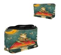 Dikoer Glitter Travel Bag Toiletry Bag Makeup Bag for Women 7.9" x 5.1", Lycra Fabric Waterproof Cosmetic Organizer Bag for Going Out, Shopping, Cruise, Outdoor, Potluck, Frog Mushroom, Material: PU