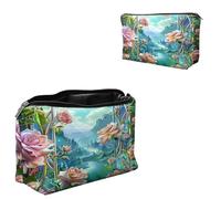 Dikoer Hummingbird Cosmetic Bag Travel Bag Toiletry Bag Makeup Bag for Women 7.9" x 5.1", Lycra Fabric Waterproof Cosmetic Organizer Bag for Going Out, Shopping, Cruise, Outdoor, Potluck, Pink Rose