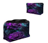 Dikoer Hummingbird Cosmetic Bag Travel Bag Toiletry Bag Makeup Bag for Women 7.9" x 5.1", Lycra Fabric Waterproof Cosmetic Organizer Bag for Going Out, Shopping, Cruise, Outdoor, Potluck, 2 Roses