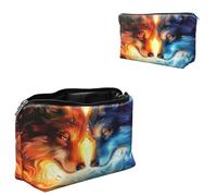 Dikoer Hummingbird Cosmetic Bag Travel Bag Toiletry Bag Makeup Bag for Women 7.9" x 5.1", Lycra Fabric Waterproof Cosmetic Organizer Bag for Going Out, Shopping, Cruise, Outdoor, Potluck, Red Blue Fox