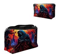 Dikoer Hummingbird Cosmetic Bag Travel Bag Toiletry Bag Makeup Bag for Women 7.9" x 5.1", Lycra Fabric Waterproof Cosmetic Organizer Bag for Going Out, Shopping, Cruise, Outdoor, Potluck, Red Skull