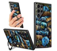 Dikoer Kickstand Case for Samsung Galaxy S25 Ultra 5G 6.9" with 360 Degree Rotatable Ring Holder Stand for Women Men, Rugged Hard Bumper Full Body Shockproof Case, Blue Book