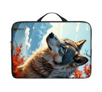 Dikoer Laptop Handle Bag for 10-17 Inch, Sleeve Neoprene Book Organizer Cover for Notebook Travel Office Business, Wolf Maple Leaf, 17 Inch Laptop Case