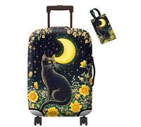 Dikoer Luggage Covers for Suitcase Protector Fits 19-21 Inch & Tag with Name ID, Washable Anti-Scratch Carry on Luggagecover for Outdoor Business Home Travel Accessories, Book Castle, Yellow Moon