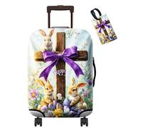 Dikoer Luggage Covers for Suitcase Protector Fits 19-21 Inch & Tag with Name ID, Washable Anti-Scratch Carry on Luggagecover for Outdoor Business Home Travel Accessories, Purple, Rabbit Timber Frame