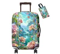 Dikoer Luggage Covers for Suitcase Protector Fits 19-31 Inch & Luggage Tag with Name ID, Luggage Washable Stretch Suitcase Cover for Business, Travel Accessories, Hummingbird, Pink Rose Forest, L (for