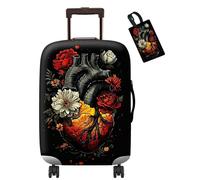 Dikoer Luggage Covers for Suitcase Protector Fits 19-31 Inch & Luggage Tag with Name ID, Luggage Washable Stretch Suitcase Cover for Business, Travel Accessories, Hummingbird, Heart Flower, S (for 19