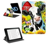 Dikoer Magnetic Case Compatible with 6" Kindle Paperwhite (11th Generation 2022/2024) Signature Edition, Detachable 360 Rotating Swivel Stand Smart PU Leather Protective Cover, Farm Cows