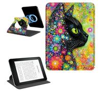 Dikoer Magnetic Case for 7" Kindle Paperwhite 12th Gen 2024 & Kindle Colorsoft 2024/2025 Signature Edition, Detachable 360 Rotating Swivel Stand Smart PU Leather Cover, Flower Green Eyed Cat