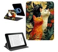 Dikoer Magnetic Case for 7" Kindle Paperwhite 12th Gen 2024 & Kindle Colorsoft 2024/2025 Signature Edition, Detachable 360 Rotating Swivel Stand Smart PU Leather Protective Cover, Three Cats Flower