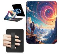 Dikoer Magnetic Case for 7" Kindle Paperwhite 12th Gen 2024 & Kindle Colorsoft 2024/2025 Signature Edition, 360 Rotating Swivel Stand Leather Protective Cover with Hand Strap, Whirlwind Sky Man