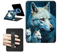 Dikoer Magnetic Case for 7" Kindle Paperwhite 12th Gen 2024 & Kindle Colorsoft 2024/2025 Signature Edition, 360 Rotating Swivel Stand Leather Protective Cover with Hand Strap, Three Cool Wolves