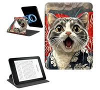 Dikoer Magnetic Case for 7" Kindle Paperwhite 12th Gen 2024 & Kindle Colorsoft 2024/2025 Signature Edition, Detachable 360 Rotating Swivel Stand Smart PU Leather Protective Cover, Red Background Cat