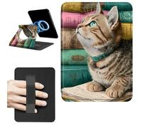 Dikoer Magnetic Case for 7" Kindle Paperwhite 12th Generation 2024 & Kindle Colorsoft 2024/2025 Signature Edition, 360 Rotating Swivel Stand Leather Protective Cover with Hand Strap, Book Cat Blue