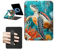 Dikoer Magnetic Case for 7" Kindle Paperwhite 12th Generation 2024 & Kindle Colorsoft 2024/2025 Signature Edition, 360 Rotating Swivel Stand Leather Protective Cover with Hand Strap, Blue Sea Turtle