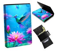 Dikoer Minimalist Wallet for Men's Card Holders, Pop-Up Card Case Durable Wallets for Women, Leather Automatic Credit Card Holder with Metal Money Clip RFID Blocking Bifold Pocket, Lotus Bird