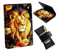 Dikoer Minimalist Wallet for Men's Card Holders, Pop-Up Card Case Durable Wallets for Women, Leather Automatic Credit Card Holder with Metal Money Clip RFID Blocking Bifold Pocket, Golden Lion Flower