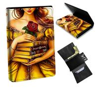 Dikoer Minimalist Wallet for Men's Card Holders, Pop-Up Card Case Durable Wallets for Women, Leather Automatic Credit Card Holder with Metal Money Clip RFID Blocking Bifold Pocket, Yellow Book Rose