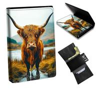 Dikoer Minimalist Wallet for Men's Card Holders, Pop-Up Card Case Durable Wallets for Women, Leather Automatic Credit Card Holder with Metal Money Clip RFID Blocking Bifold Pocket, Black Line, Yellow