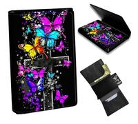 Dikoer Minimalist Wallet for Men's Card Holders, Pop-Up Card Case Durable Wallets for Women, Leather Automatic Credit Card Holder with Metal Money Clip RFID Blocking Bifold Pocket, Purple blue yellow