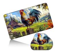 Dikoer MTG Playmat with Cloud Mouse Pad Set 24x14 in Card Play Mat with Magic Zones, Stitched Edges Adventure Gaming Desk Mat Small Mousepad for Commander TCG Inked Games, Village Rooster