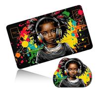 Dikoer MTG Playmat with Cloud Mouse Pad Set 24x14 in Card Play Mat with Magic Zones, Stitched Edges Adventure Gaming Desk Mat Small Mousepad for Commander TCG Inked Games, Black Haired Girl